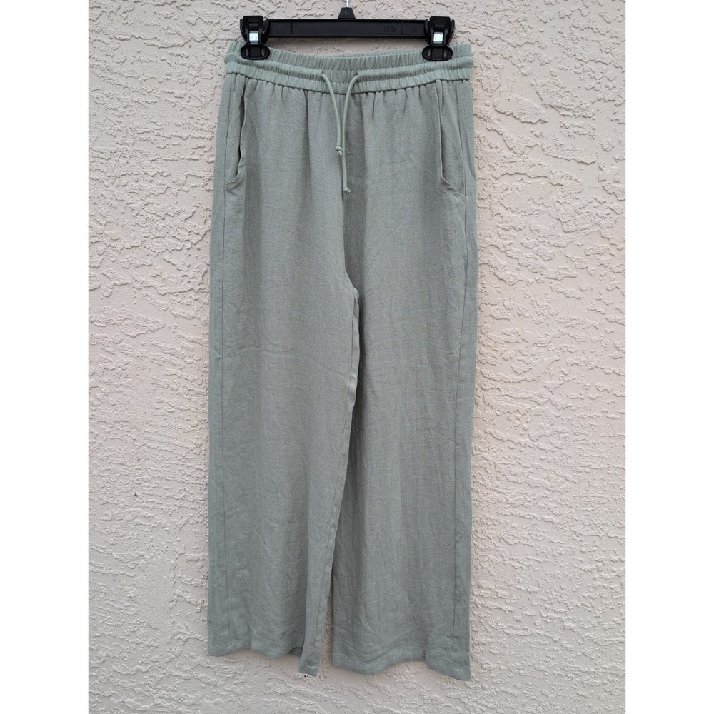Halara Wide Leg Pants Women Size Medium Light Green Drawstring